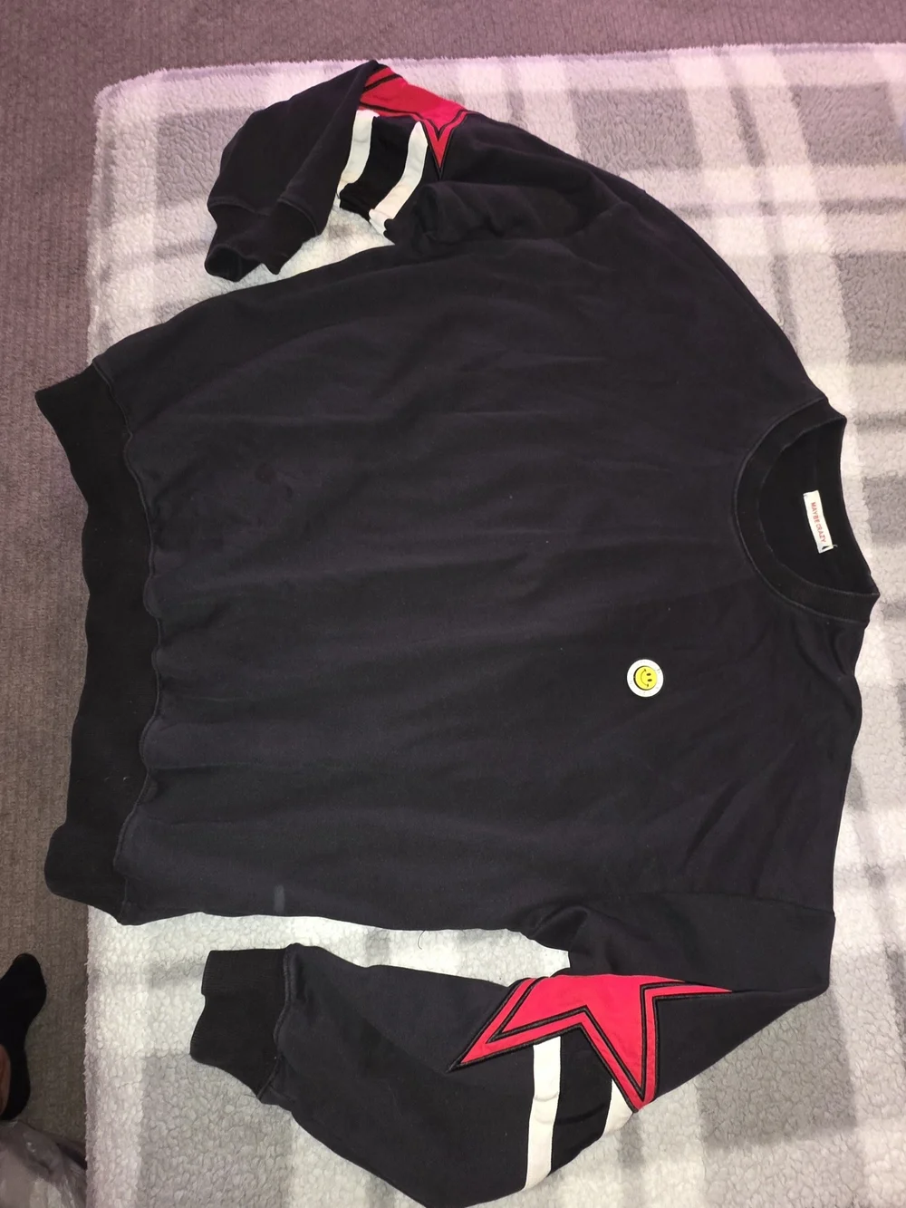 Men's Black Crewneck Sweater with Red Star Accent